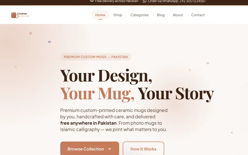 Custom Designs Now — Custom merchandise e-commerce platform. AI-generated product mockups and complete storefront built with AI assistance.