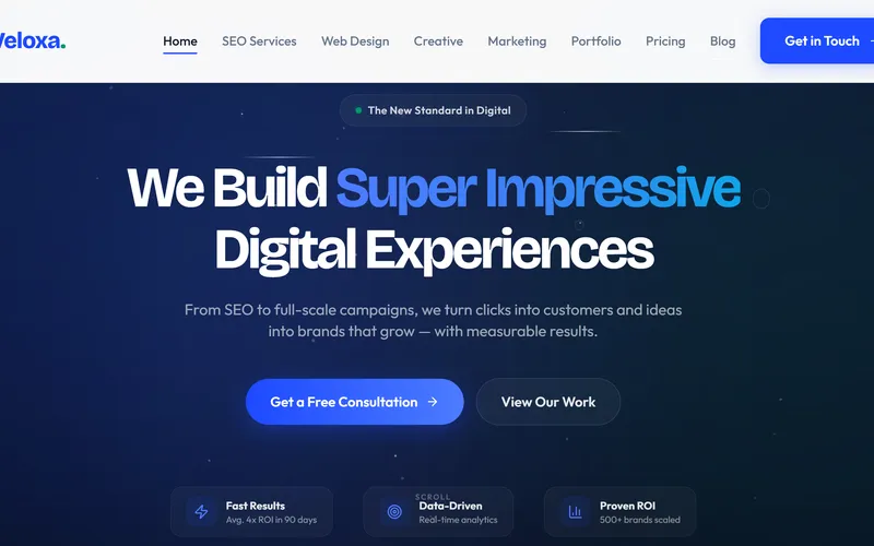 Veloxa Agency — Modern digital marketing agency website. AI-generated design, custom responsive layout, and full SEO optimization.